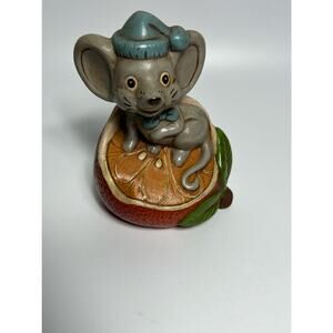 Vintage Ceramic Hand Painted Mouse on Orange Expertly Painted
